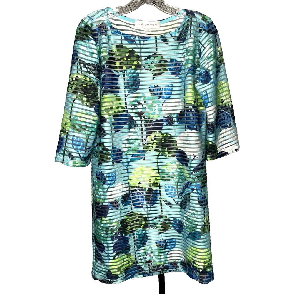 Lesley Evers Women's Size small striped sheer Dress Spring Summer sheath floral‎